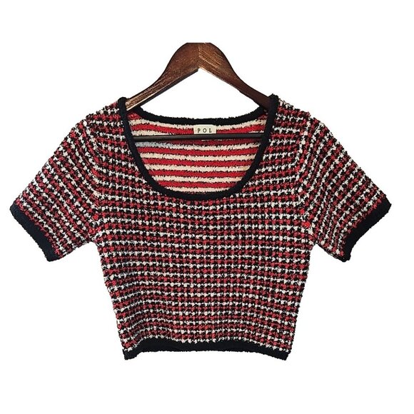POL Tops - POL Crop top stretch knit short sleeve black red white size L